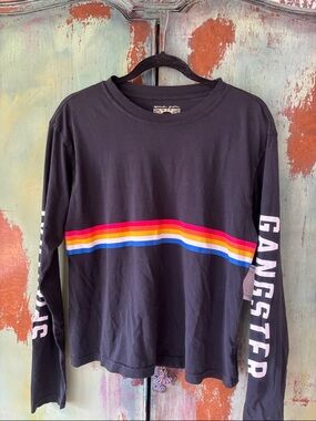 Spiritual Gangster Black Long Sleeve Tee with Rainbow Stripes
